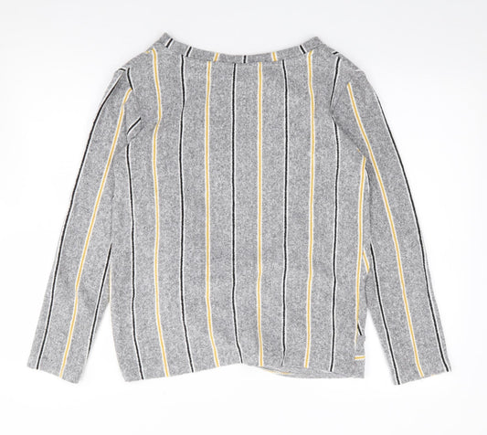 F&F Womens Grey Crew Neck Striped Polyester Pullover Jumper Size 12