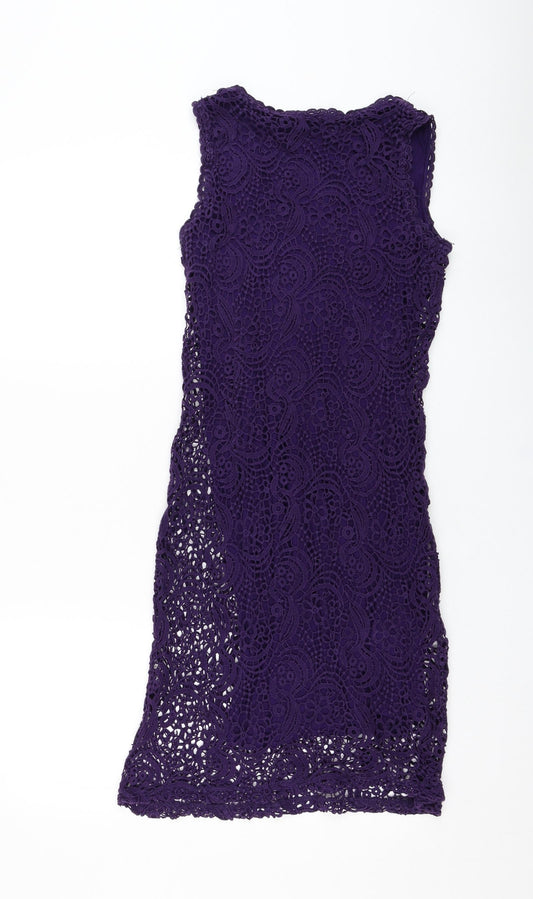 TU Womens Purple Cotton Pencil Dress Size 8 Round Neck Pullover