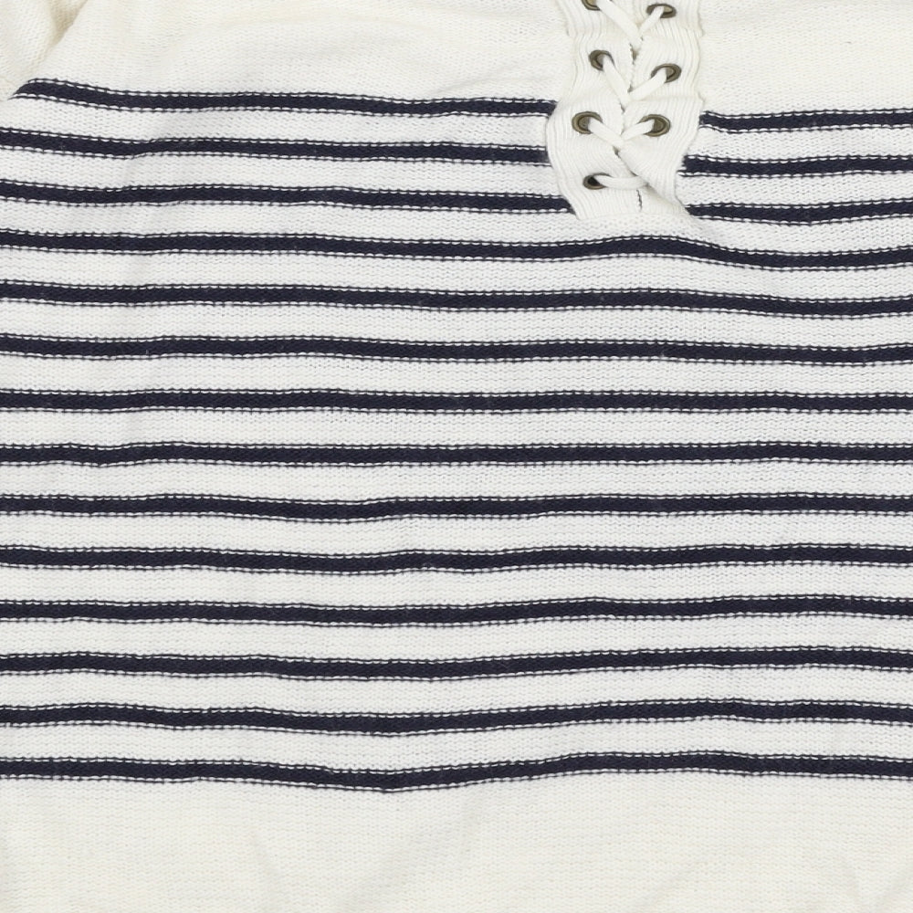 F&F Womens White Round Neck Striped Acrylic Pullover Jumper Size 8