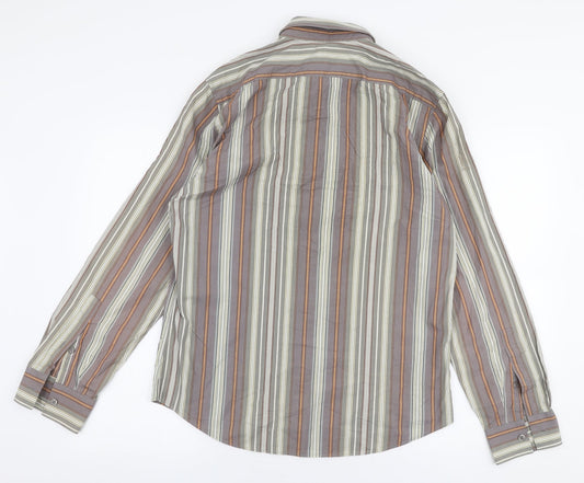 Club Monaco Mens Multicoloured Striped Cotton Button-Up Size M Collared Button
