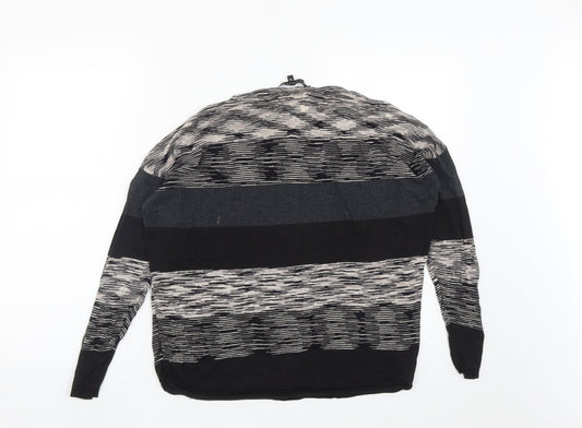 Betty Jackson Womens Black Round Neck Striped Viscose Pullover Jumper Size 16
