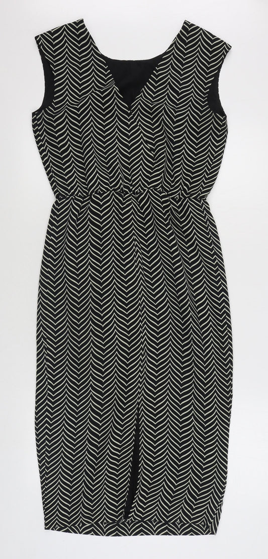 NEXT Womens Black Herringbone Polyester Sheath Size 8 V-Neck Pullover