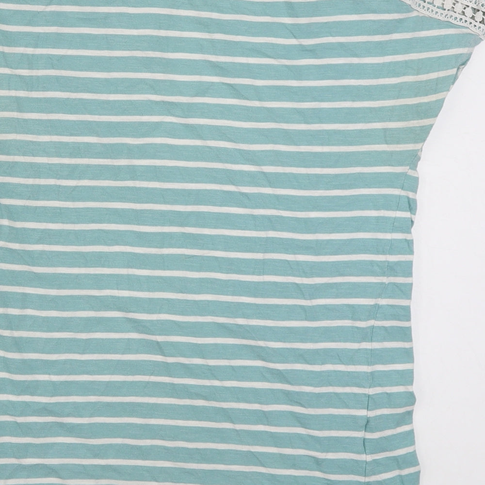 Primark Womens Green Striped 100% Cotton Basic T-Shirt Size XS Round Neck