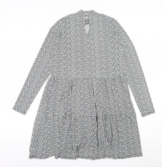 Oasis Womens Black Geometric Viscose A-Line Size S Crew Neck Button