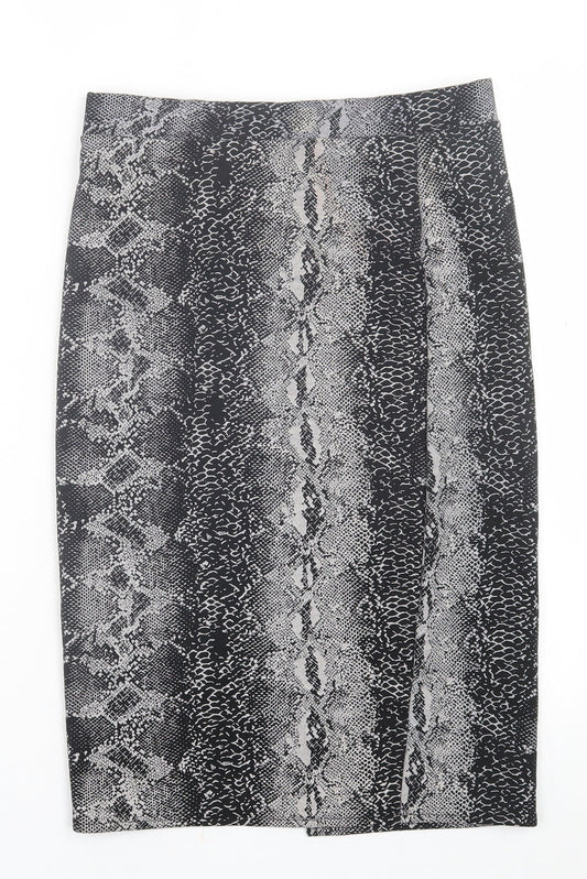 New Look Womens Grey Animal Print Polyester A-Line Skirt Size 8 Button