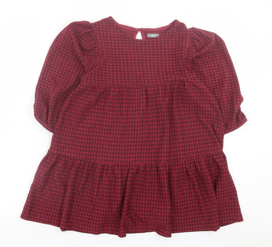 NEXT Girls Red Houndstooth Polyester A-Line Size 11 Years Crew Neck Button