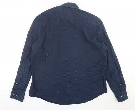 Mens UK Size L Montego Blue Button-Up Long Sleeve Casual Shirt