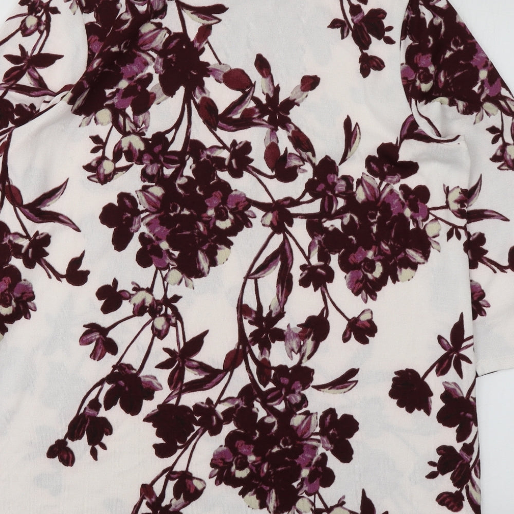 Classics Womens White Round Neck Floral Polyester Pullover Jumper Size 14