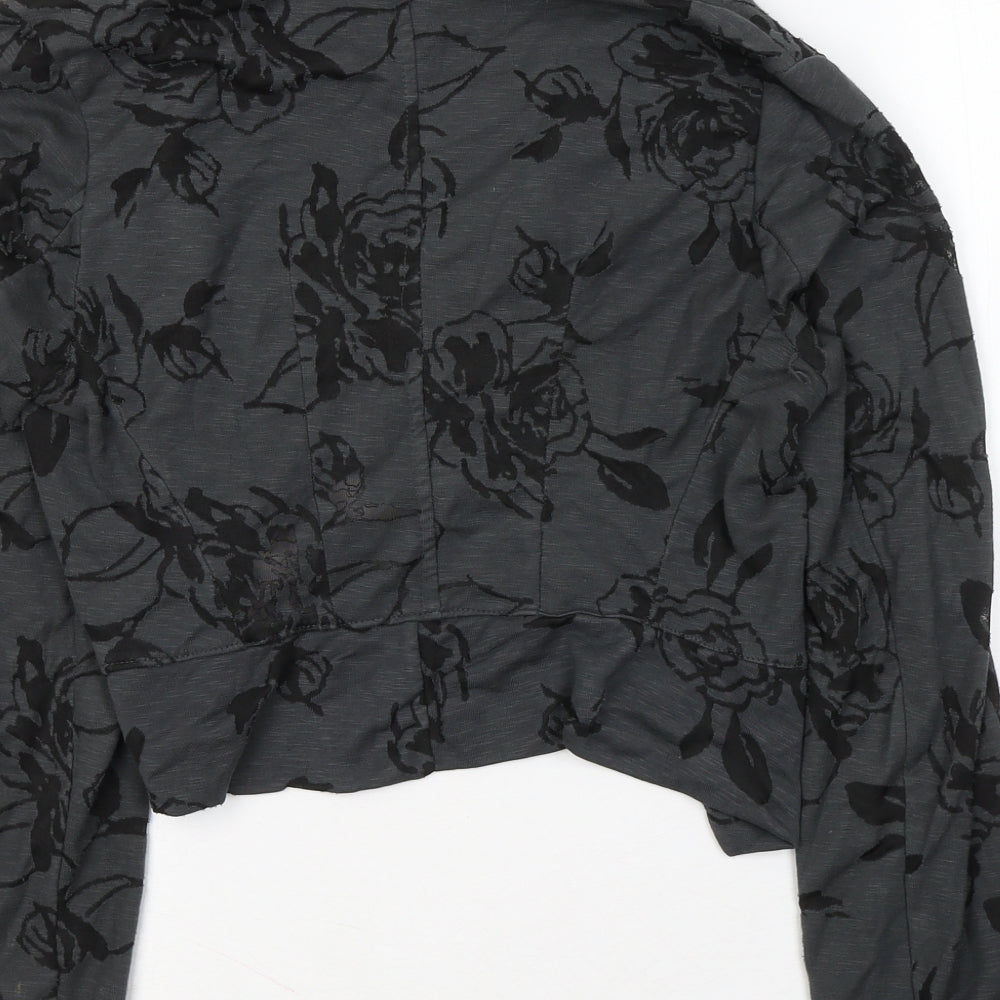 C.M.D Womens Grey Round Neck Floral Cotton Full Zip Jumper Size M