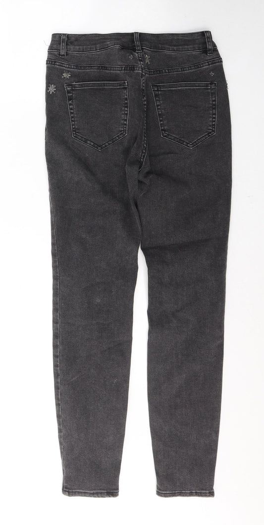 NEXT Womens Black Cotton Skinny Jeans Size 8 L28 in Regular Button