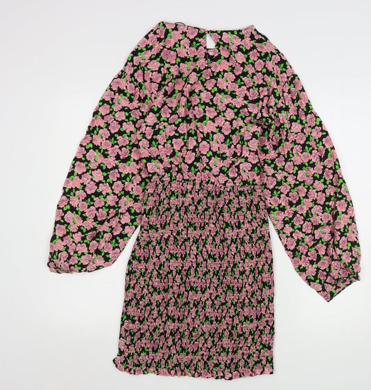 Zara Womens Pink Floral Viscose Sheath Size XS Round Neck