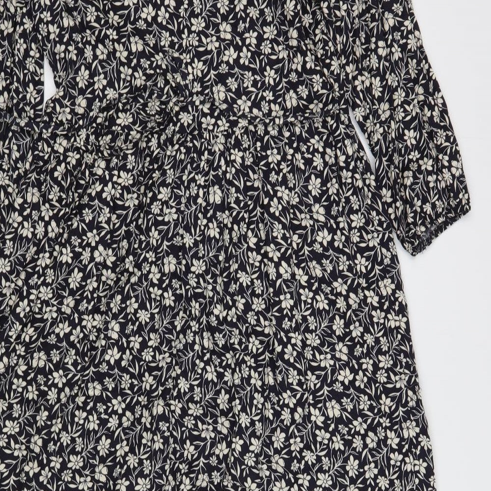 Primark Womens Blue Floral Viscose A-Line Size 6 Round Neck