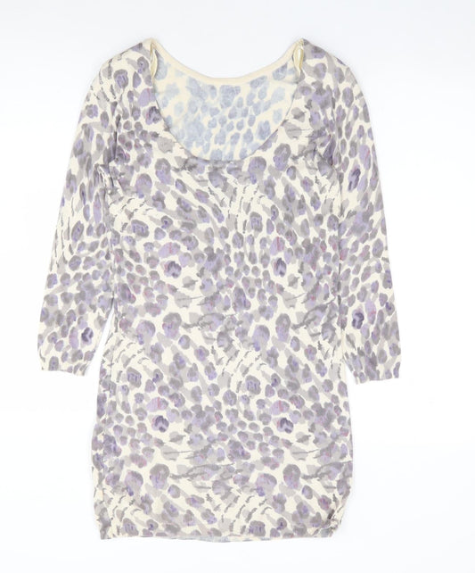 River Island Womens Multicoloured Animal Print Cotton Bodycon Size 8 Scoop Neck Pullover