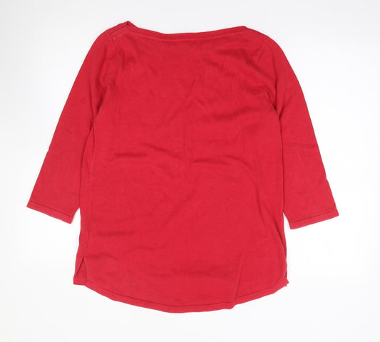 Jeanne Pierre Womens Red Round Neck 100% Cotton Pullover Jumper Size S