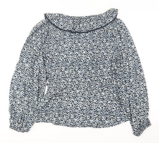 F&F Womens Blue Floral Viscose Basic Blouse Size 10 Collared