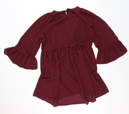 ASOS Womens Red Polka Dot Polyester A-Line Size 12 Round Neck