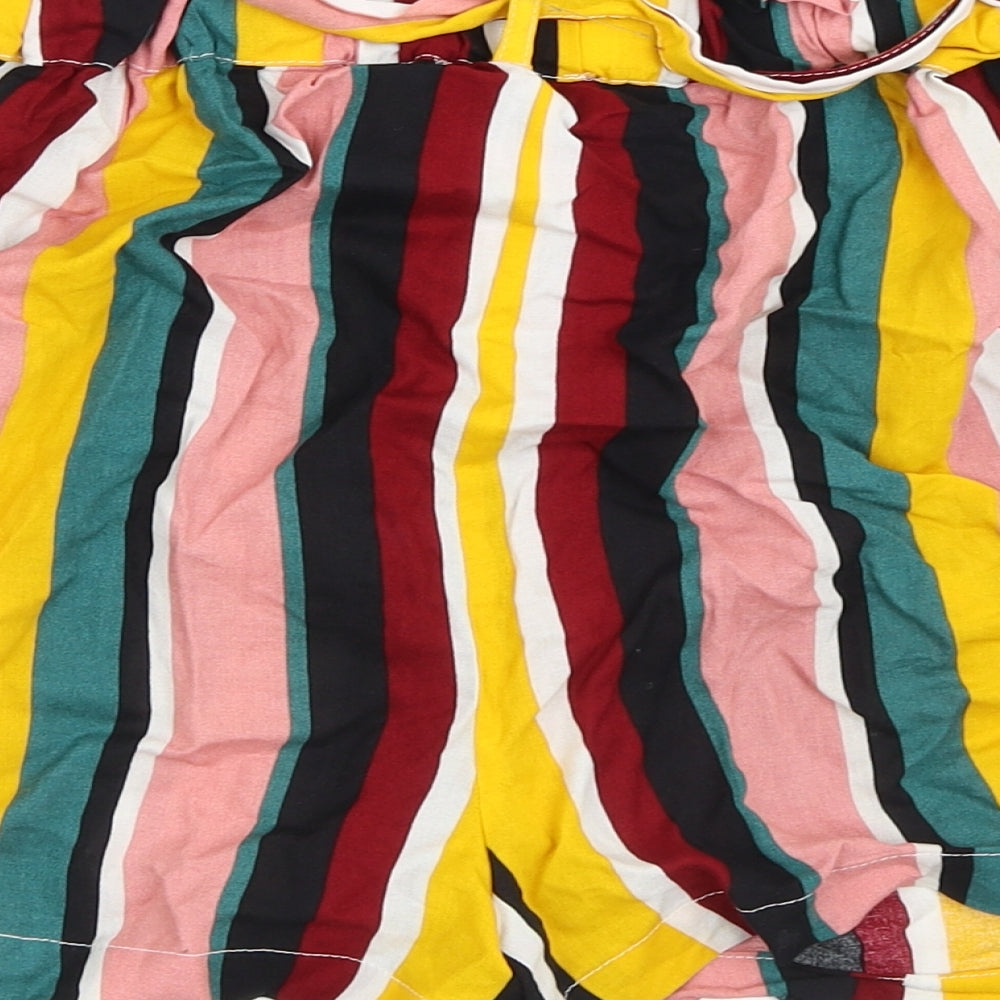 Primark Womens Multicoloured Striped Viscose Paperbag Shorts Size 8 L5 in Regular Tie