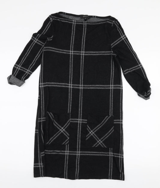 Atmosphere Womens Black Plaid Polyester A-Line Size 6 Round Neck Pullover