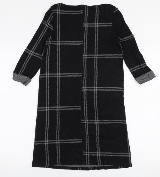 Atmosphere Womens Black Plaid Polyester A-Line Size 6 Round Neck Pullover