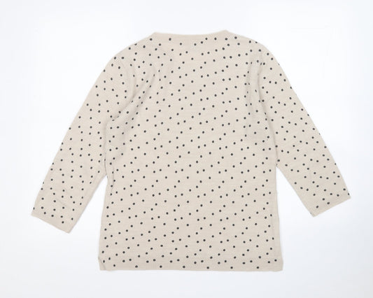 Papaya Womens Beige Round Neck Polka Dot Acrylic Pullover Jumper Size 10