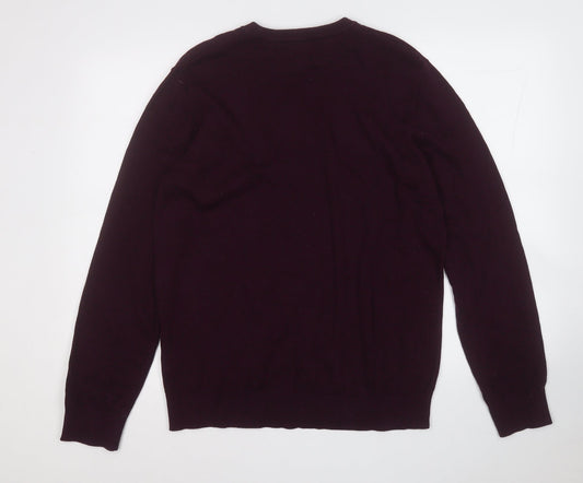 H&M Mens Purple Round Neck Cotton Pullover Jumper Size L