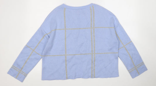 M&Co Womens Blue Round Neck Acrylic Pullover Jumper Size M