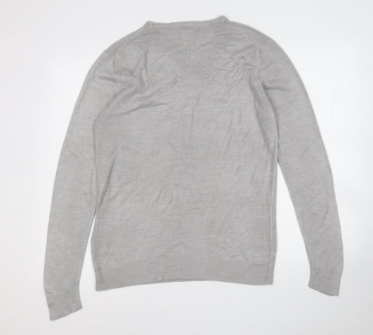 Cedar Wood State Mens Grey Round Neck Acrylic Pullover Jumper Size S