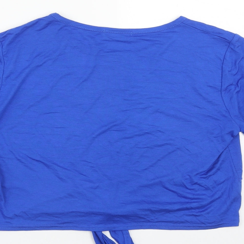 AYANAPA Womens Blue Viscose Cropped T-Shirt Size 12 Round Neck