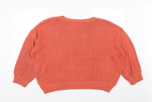 George Womens Orange Round Neck Acrylic Pullover Jumper Size L - Size 16-18