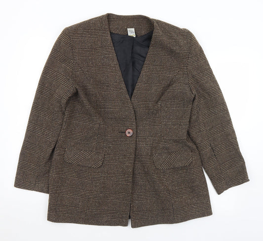 Etam Womens Brown Plaid Jacket Size 16 Button