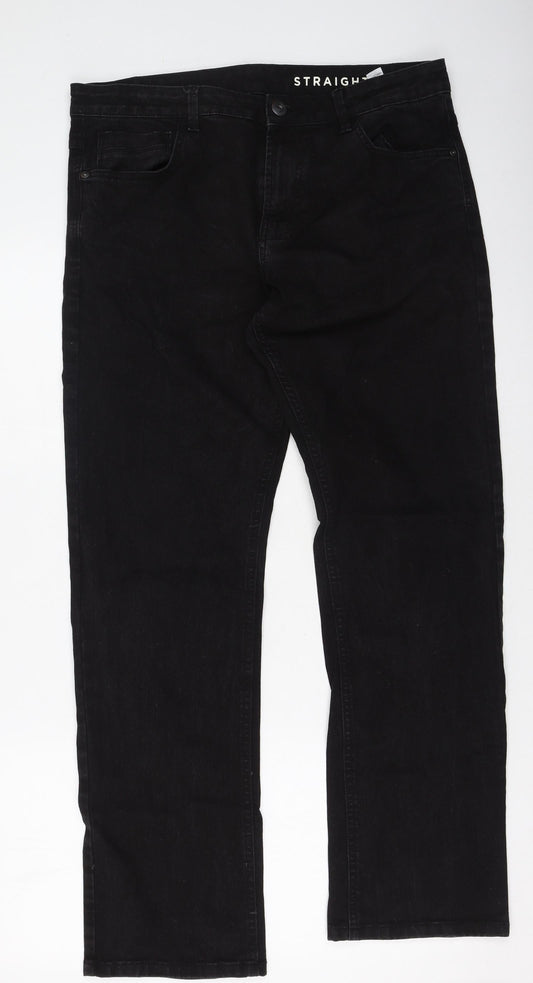 Dunnes Womens Black Cotton Straight Jeans Size 36 L25 in Regular