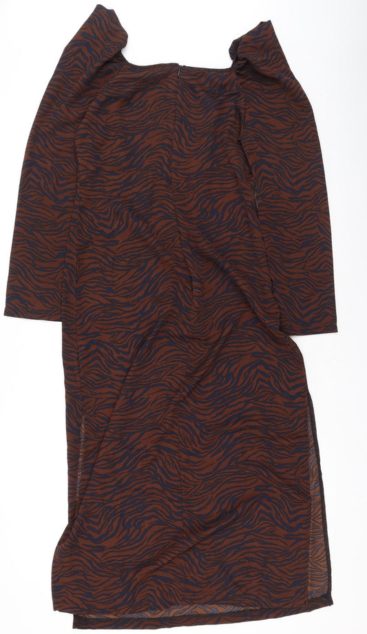 SheIn Womens Brown Animal Print Polyester Bodycon Size M Square Neck