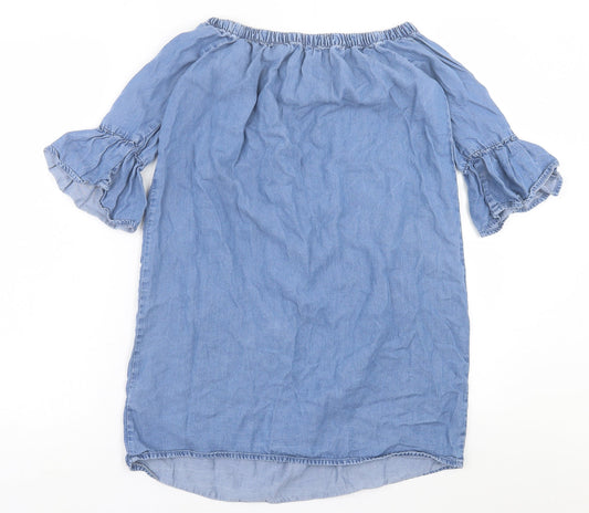 New Look Womens Blue Lyocell A-Line Size 6 Off the Shoulder Pullover