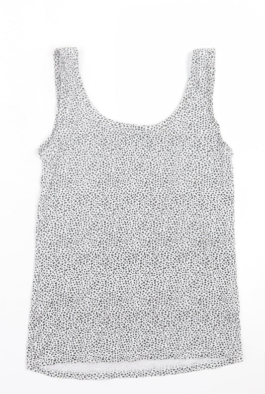 Marks and Spencer Womens White Animal Print Cotton Basic Tank Size 10 Scoop Neck