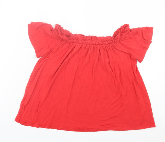 Primark Womens Red Viscose Basic T-Shirt Size 10 Boat Neck