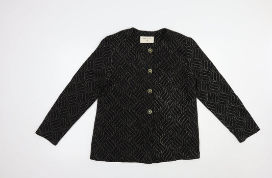Bonmarché Womens Black Geometric Jacket Blazer Size 16 Button