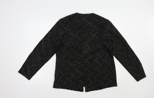 Bonmarché Womens Black Geometric Jacket Blazer Size 16 Button