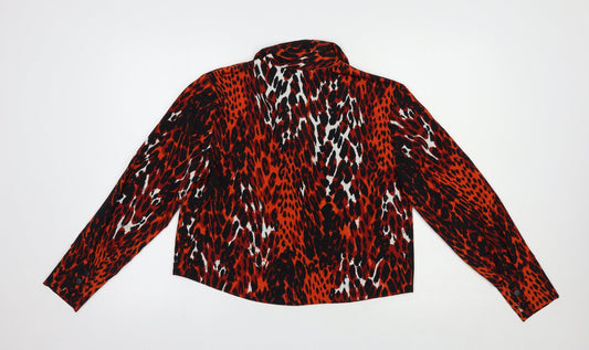 Primark Womens Red Animal Print Polyester Basic Button-Up Size 10 Collared