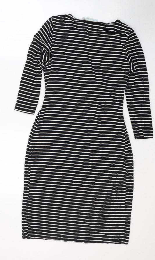JoJo Maman Bébé Womens Black Striped Viscose Jumper Dress Size S Round Neck Pullover