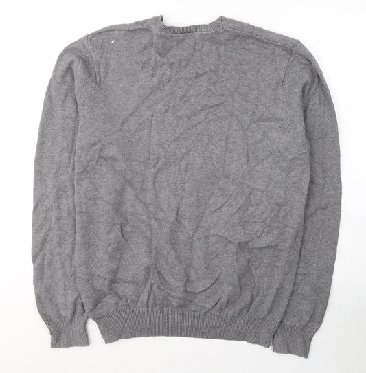 Blue Harbour Mens Grey V-Neck Cotton Pullover Jumper Size M