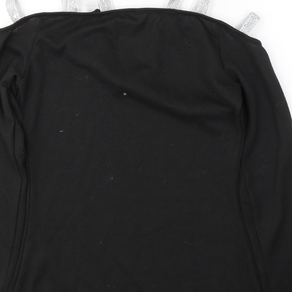Fashion Womens Black V-Neck Polyester Pullover Jumper Size M