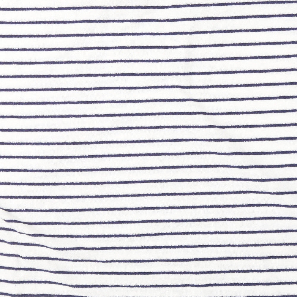 Primark Womens White Striped Cotton Basic T-Shirt Size 12 Round Neck