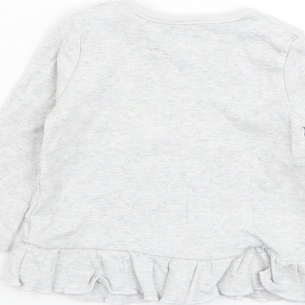 Very Girls Grey Cotton Basic T-Shirt Size 3-6 Months Round Neck Pullover - Cat
