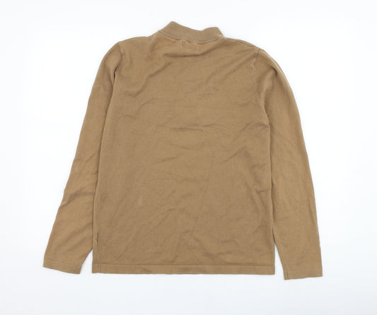 NEXT Mens Brown Mock Neck Cotton Henley Jumper Size S