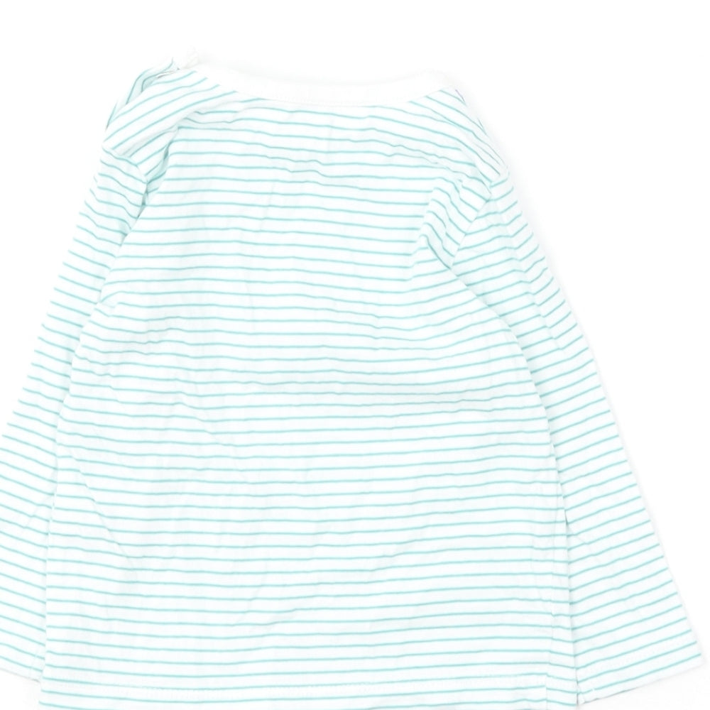 Dunnes Stores Baby Green Striped Cotton Basic T-Shirt Size 3-6 Months Round Neck