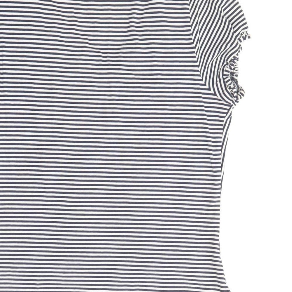 Precis Womens Blue Striped Viscose Basic T-Shirt Size M V-Neck