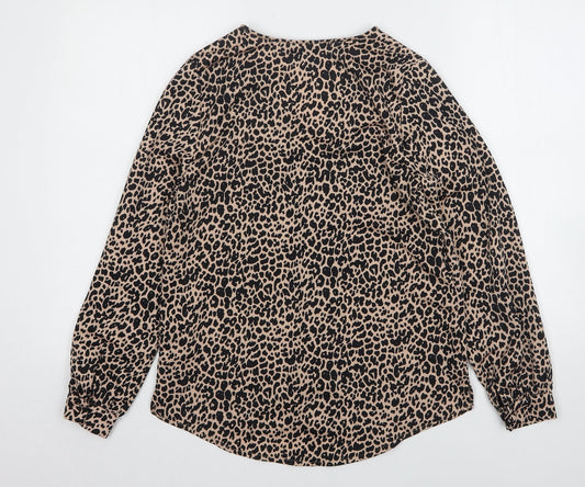 Primark Womens Multicoloured Animal Print Polyester Basic Button-Up Size 6 V-Neck