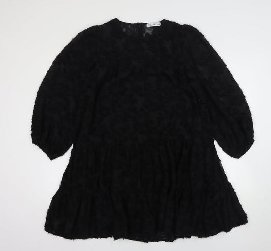 Gallery Womens Black Polyester A-Line Size S Round Neck