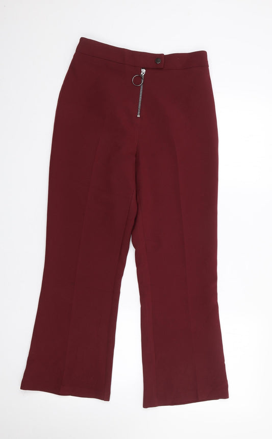 Topshop Womens Red Polyester Trousers Size 8 L26 in Regular Zip