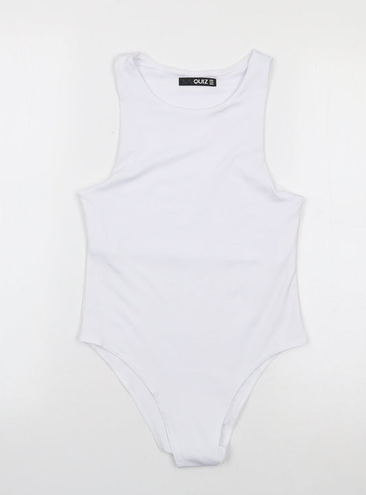 Quiz Womens Ivory Polyester Bodysuit One-Piece Size 6 Snap